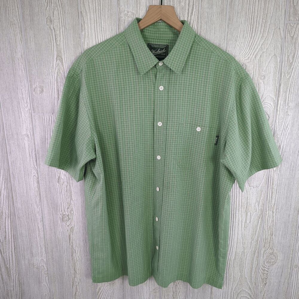 Woolrich Green Modal Blend Short Sleeve Casual Button Up Mens XL